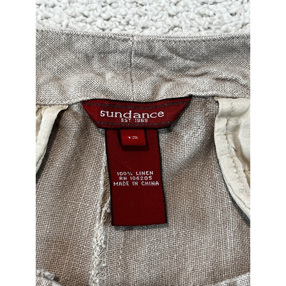 Sundance Women 12 Linen Pants Oatmeal Beige Wide Leg Crop Capri Casual Khaki⁠